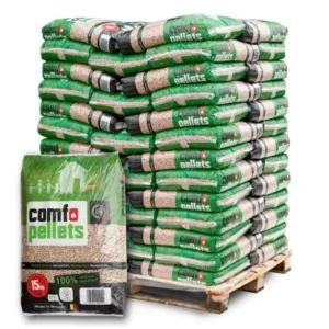 Pellets de madeira 6 mm em sacos 975 kg poder calorífico 4,6 kWh aquecimento a pellets