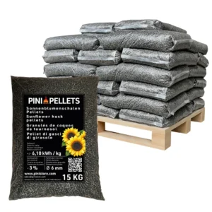 Pellets de casca de girassol PINI 6 mm – Pellets de aquecimento, 480 kg por palete